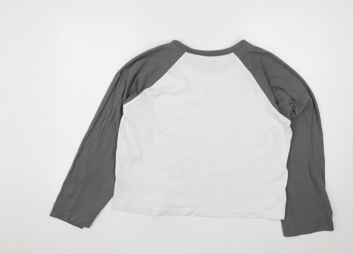 Collusion Women’s Grey White Ringer Raglan Long Sleeve T-Shirt UK 12