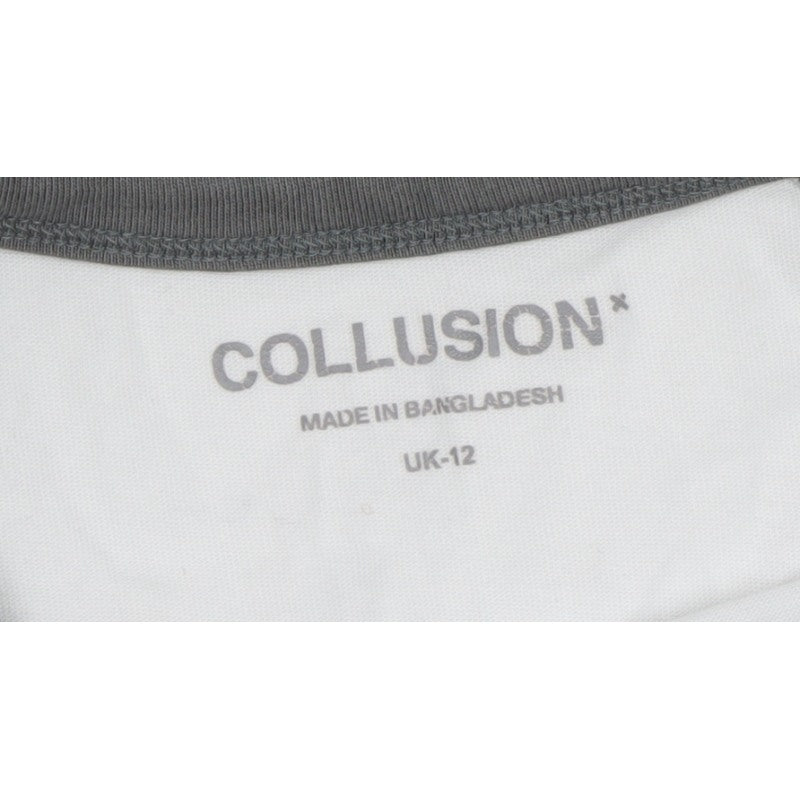 Collusion Women’s Grey White Ringer Raglan Long Sleeve T-Shirt UK 12