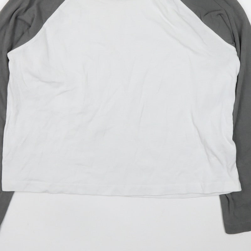 Collusion Women’s Grey White Ringer Raglan Long Sleeve T-Shirt UK 12