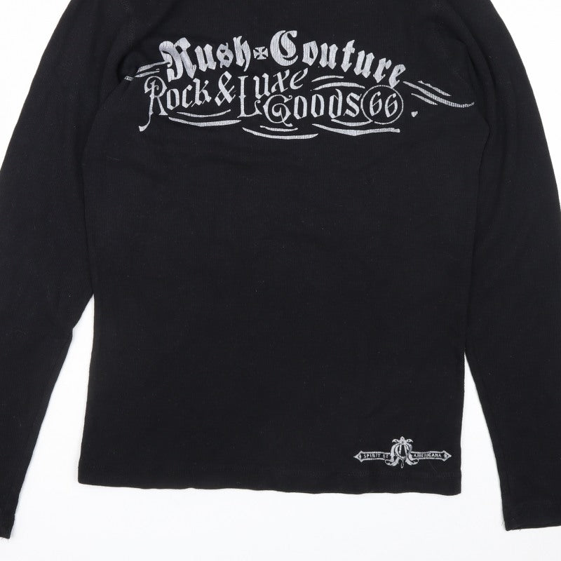 Rush Men’s Black S Long Sleeve Rock Skull Graphic T-Shirt