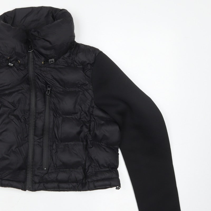 Zara Women Black UK 12 Puffer Jacket Quilted Full Zip