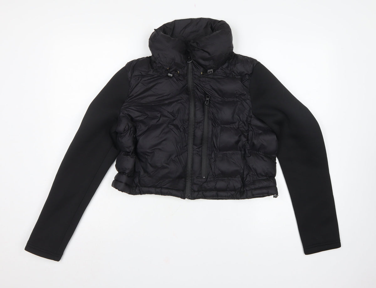 Zara Women Black UK 12 Puffer Jacket Quilted Full Zip