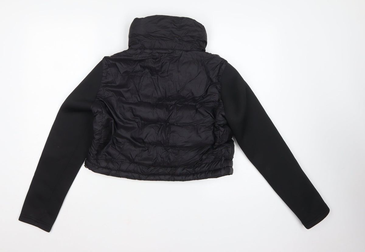 Zara Women Black UK 12 Puffer Jacket Quilted Full Zip