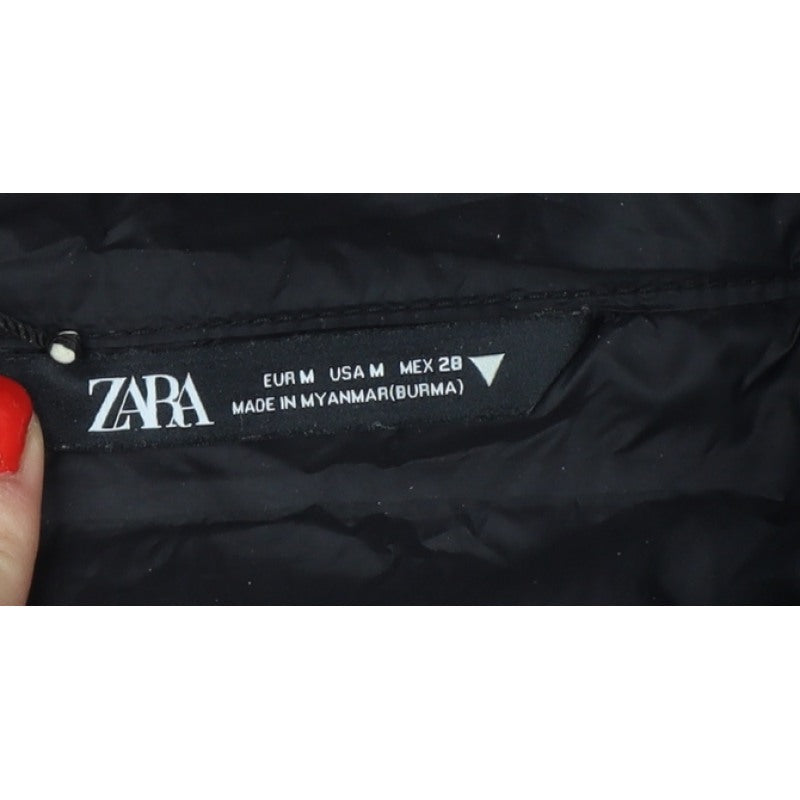 Zara Women Black UK 12 Puffer Jacket Quilted Full Zip