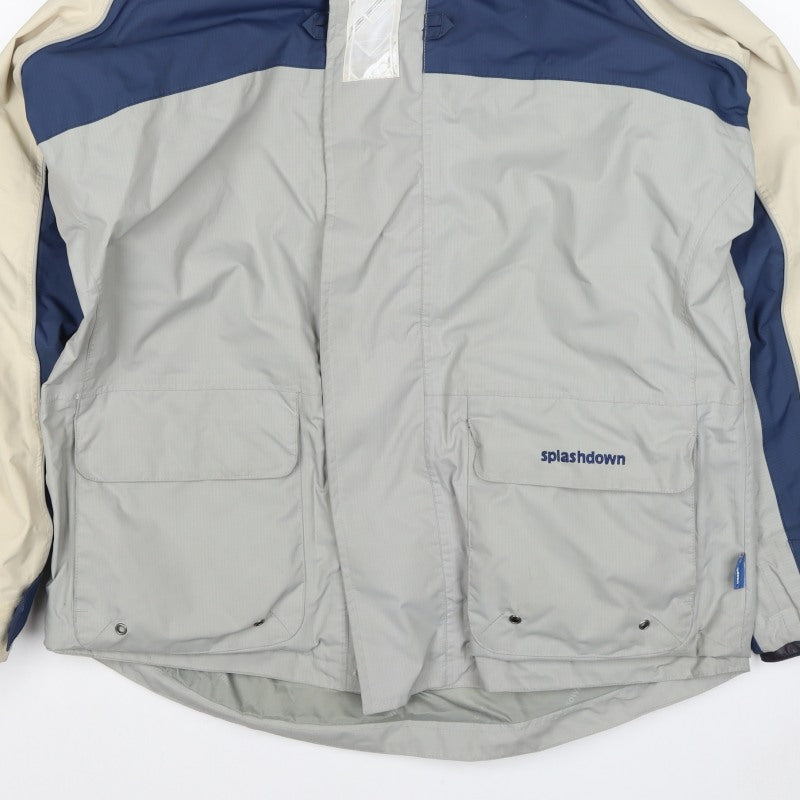 Splashdown Men Grey Blue M Waterproof Hooded Ski Rain Jacket