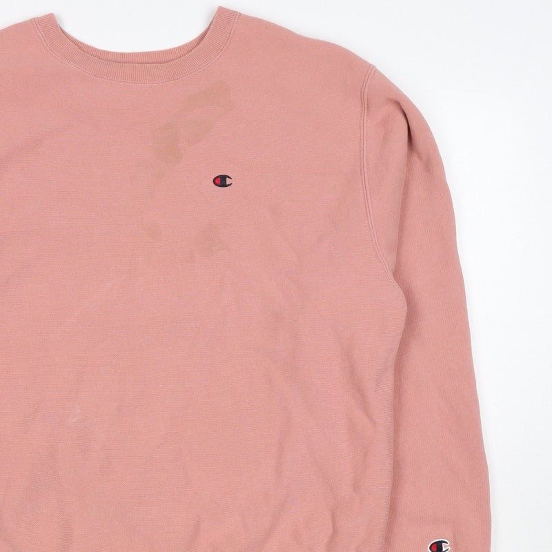 Champion Men's Pink Medium Logo Crew Neck Pullover Fleece Sweatshirt