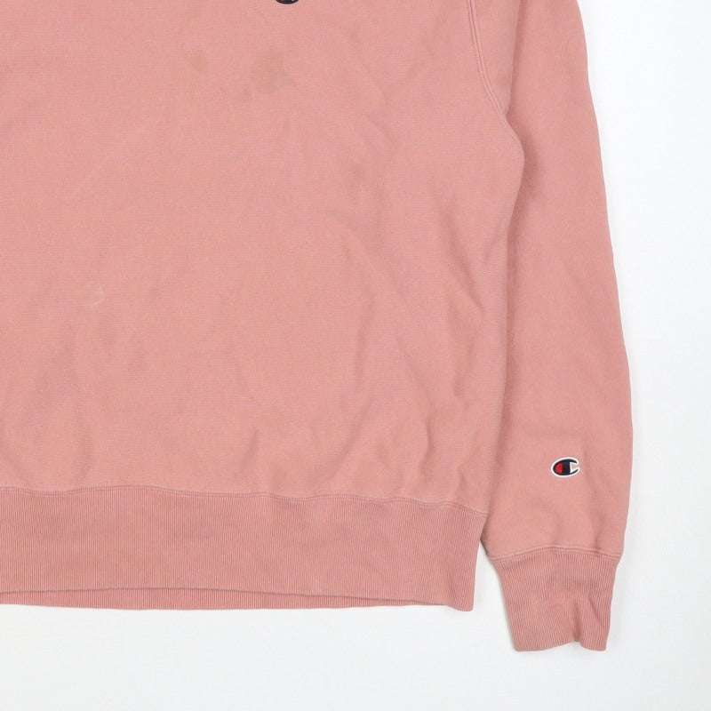 Champion Men's Pink Medium Logo Crew Neck Pullover Fleece Sweatshirt