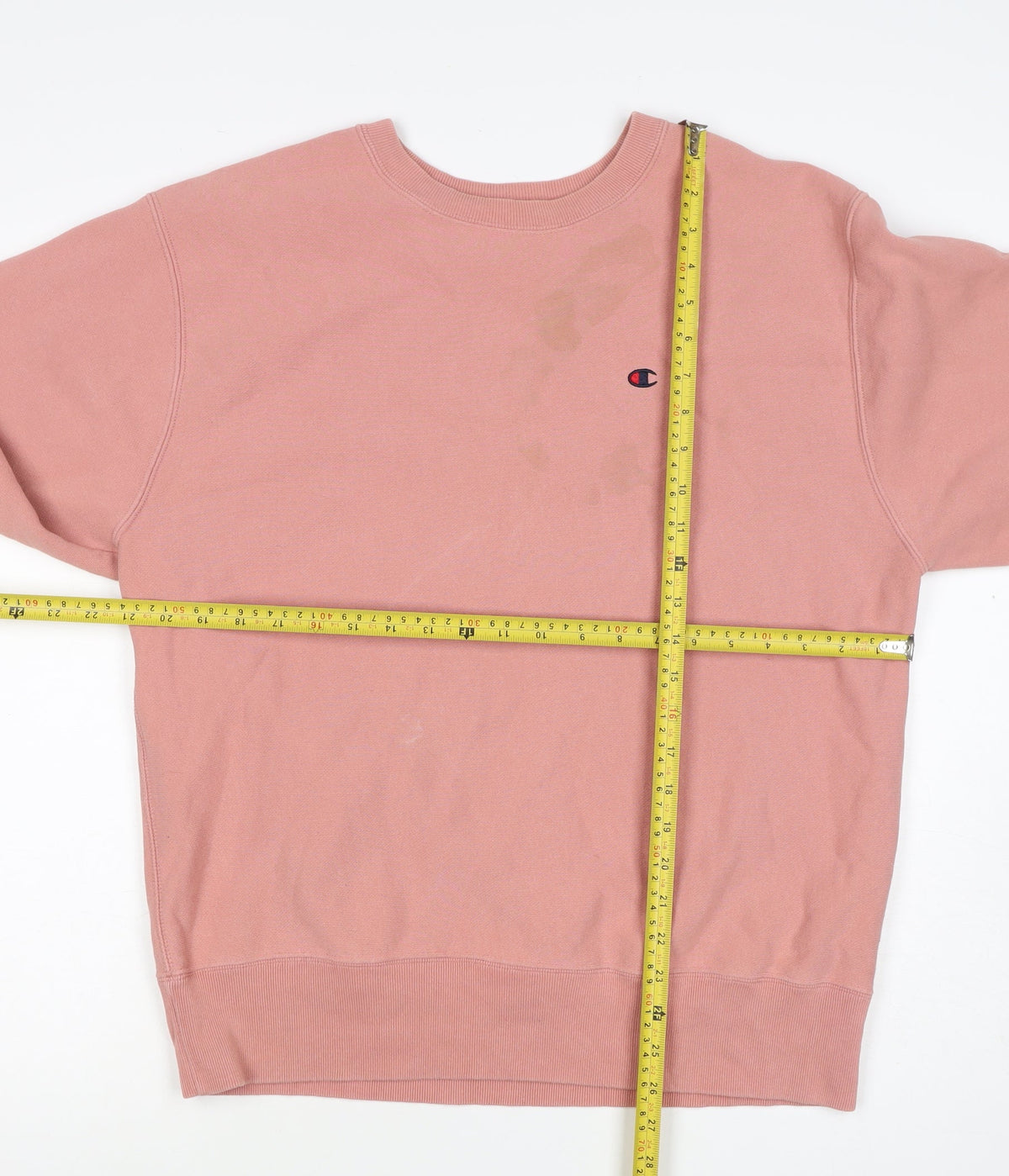 Champion Men's Pink Medium Logo Crew Neck Pullover Fleece Sweatshirt