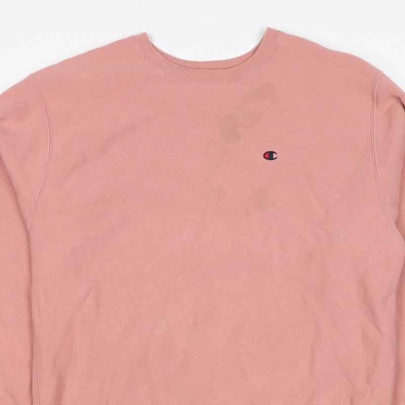 Champion Men's Pink Medium Logo Crew Neck Pullover Fleece Sweatshirt