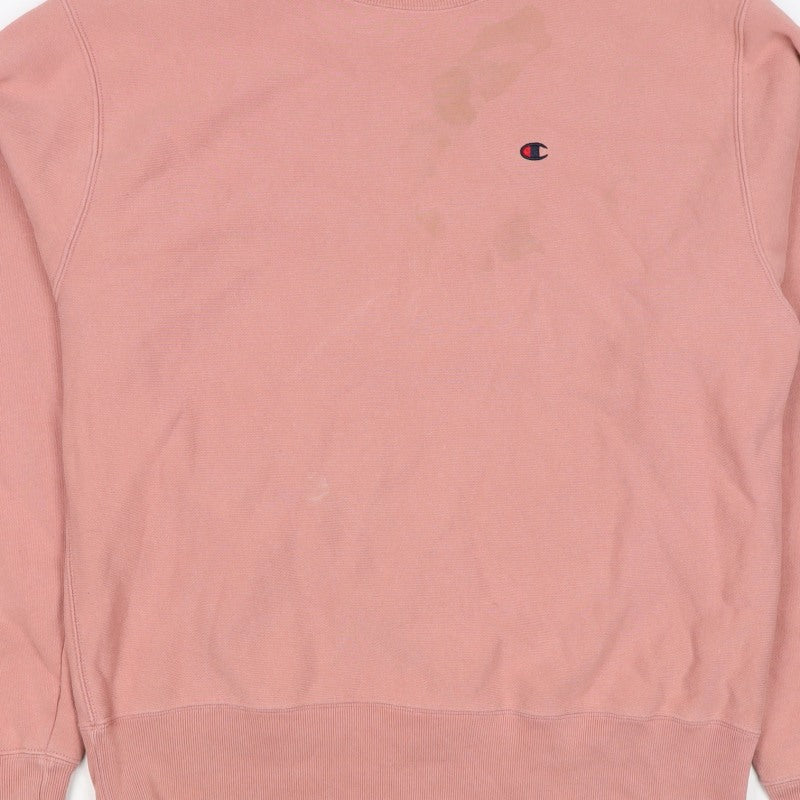 Champion Men's Pink Medium Logo Crew Neck Pullover Fleece Sweatshirt