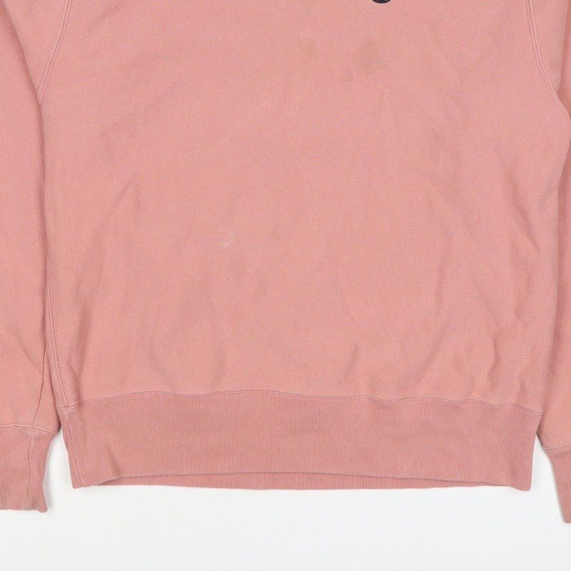 Champion Men's Pink Medium Logo Crew Neck Pullover Fleece Sweatshirt