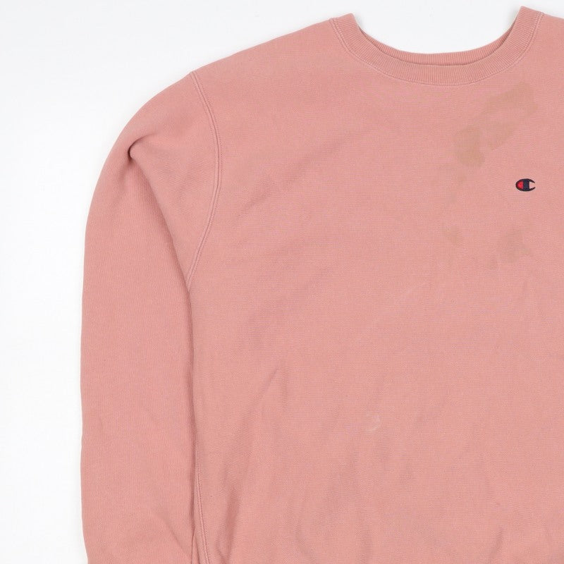 Champion Men's Pink Medium Logo Crew Neck Pullover Fleece Sweatshirt