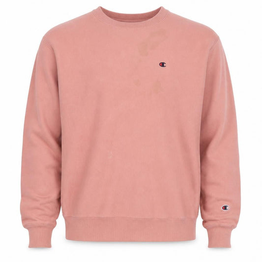 Champion Men's Pink Medium Logo Crew Neck Pullover Fleece Sweatshirt