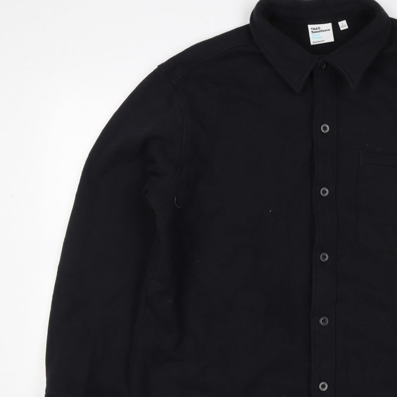 TNA Men’s Black L Sweatfleece Button-Up Collared Sweatshirt Jacket