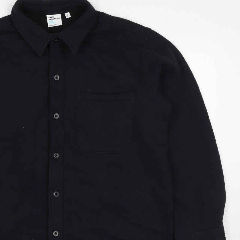 TNA Men’s Black L Sweatfleece Button-Up Collared Sweatshirt Jacket