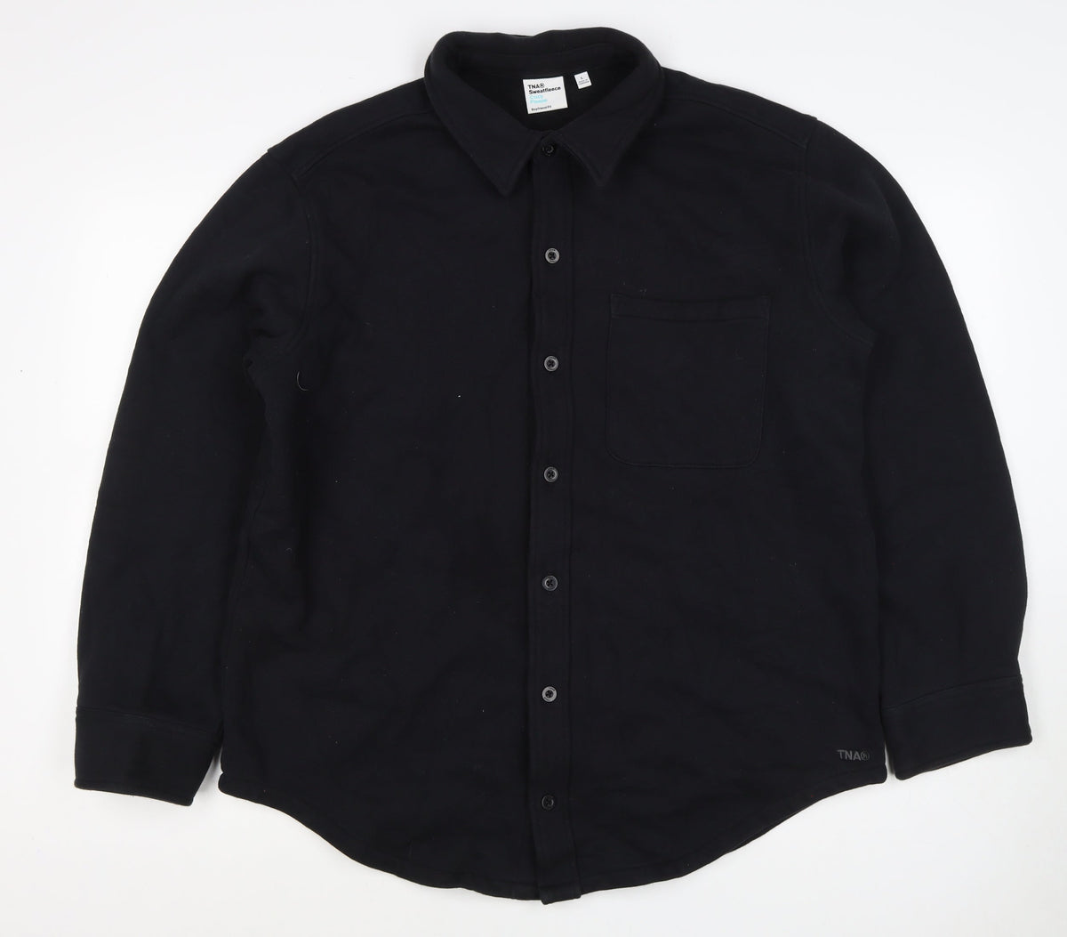 TNA Men’s Black L Sweatfleece Button-Up Collared Sweatshirt Jacket