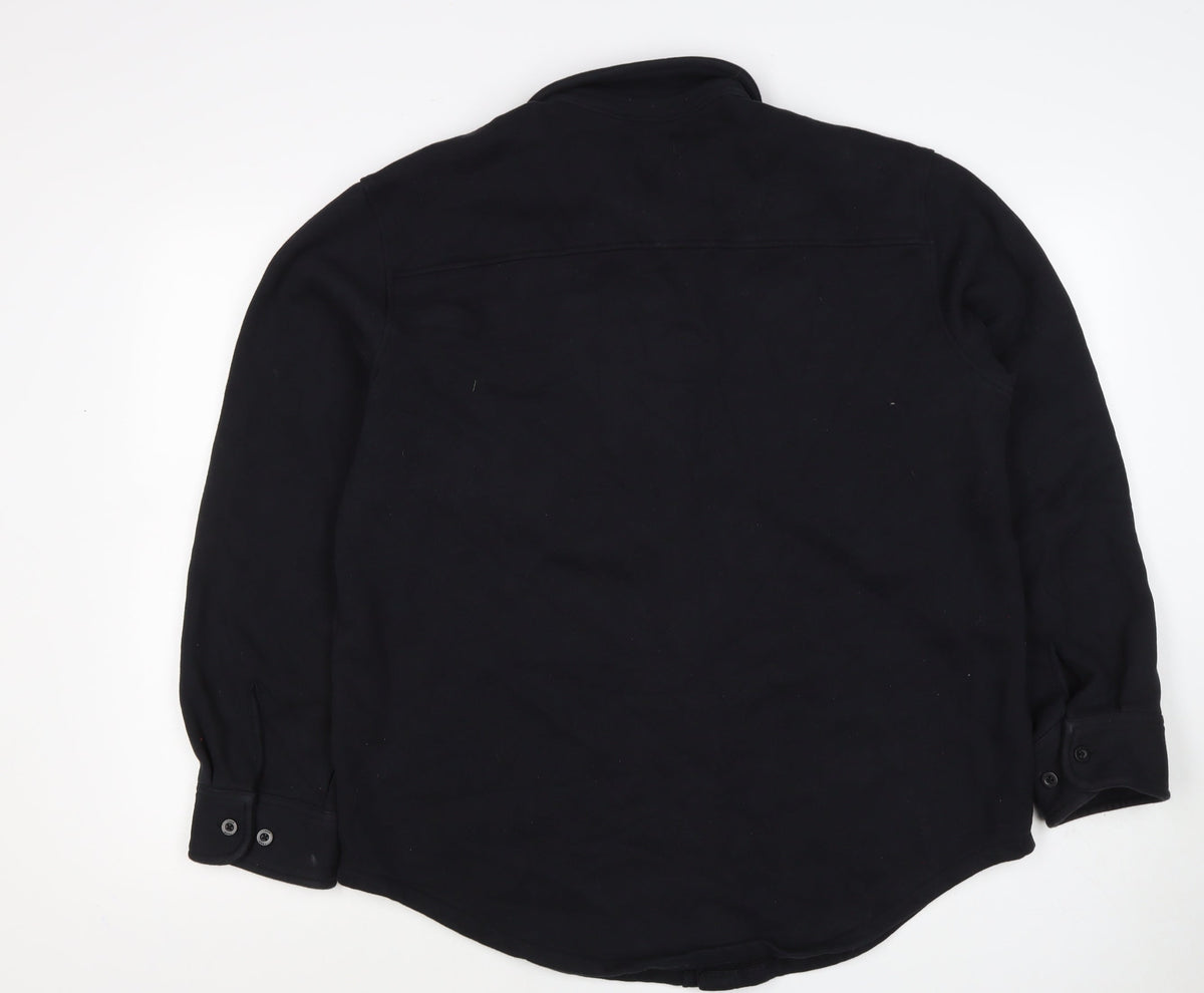TNA Men’s Black L Sweatfleece Button-Up Collared Sweatshirt Jacket