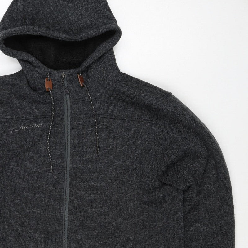 Boeing Men’s Grey Large Hooded Full Zip Fleece Jacket Faux Fur Lined