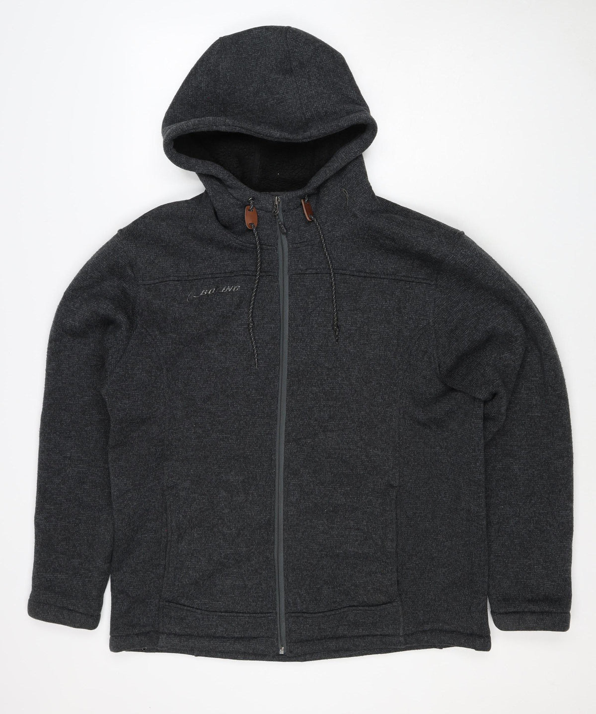 Boeing Men’s Grey Large Hooded Full Zip Fleece Jacket Faux Fur Lined
