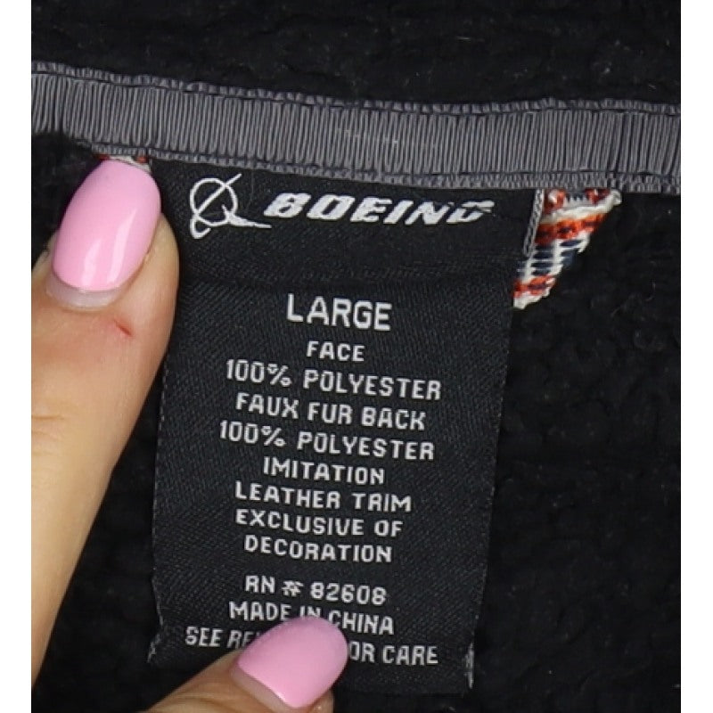 Boeing Men’s Grey Large Hooded Full Zip Fleece Jacket Faux Fur Lined