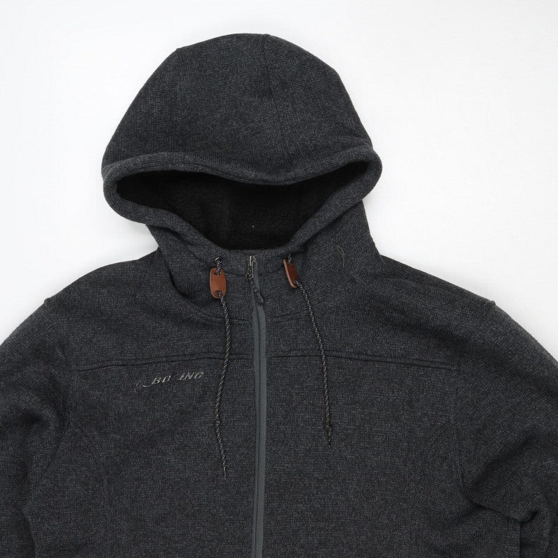 Boeing Men’s Grey Large Hooded Full Zip Fleece Jacket Faux Fur Lined