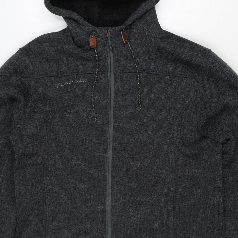 Boeing Men’s Grey Large Hooded Full Zip Fleece Jacket Faux Fur Lined