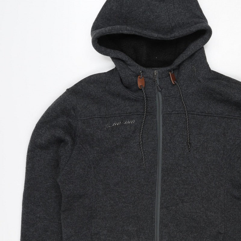 Boeing Men’s Grey Large Hooded Full Zip Fleece Jacket Faux Fur Lined