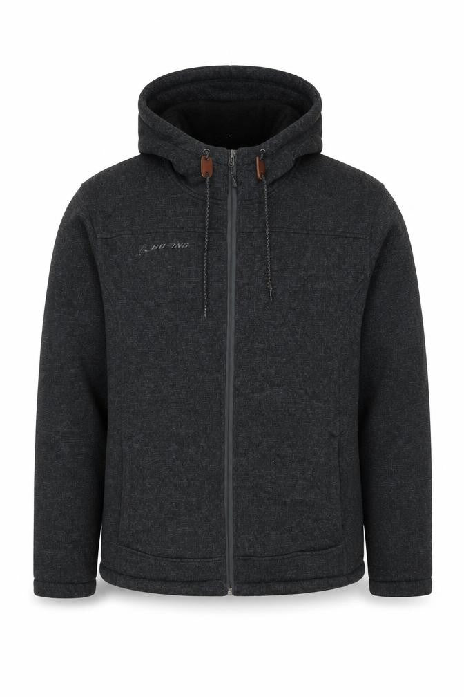 Boeing Men’s Grey Large Hooded Full Zip Fleece Jacket Faux Fur Lined