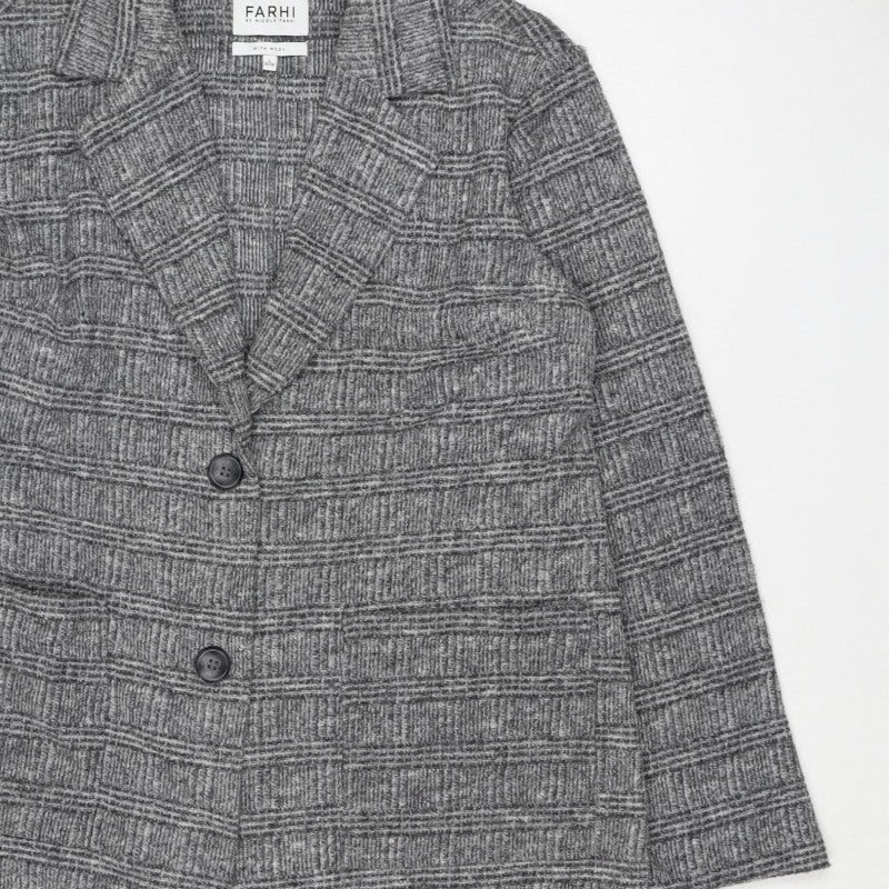 Farhi Women Grey UK 10 Knit Wool Blend Collared Button Jacket