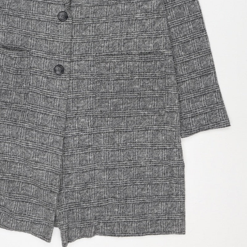 Farhi Women Grey UK 10 Knit Wool Blend Collared Button Jacket