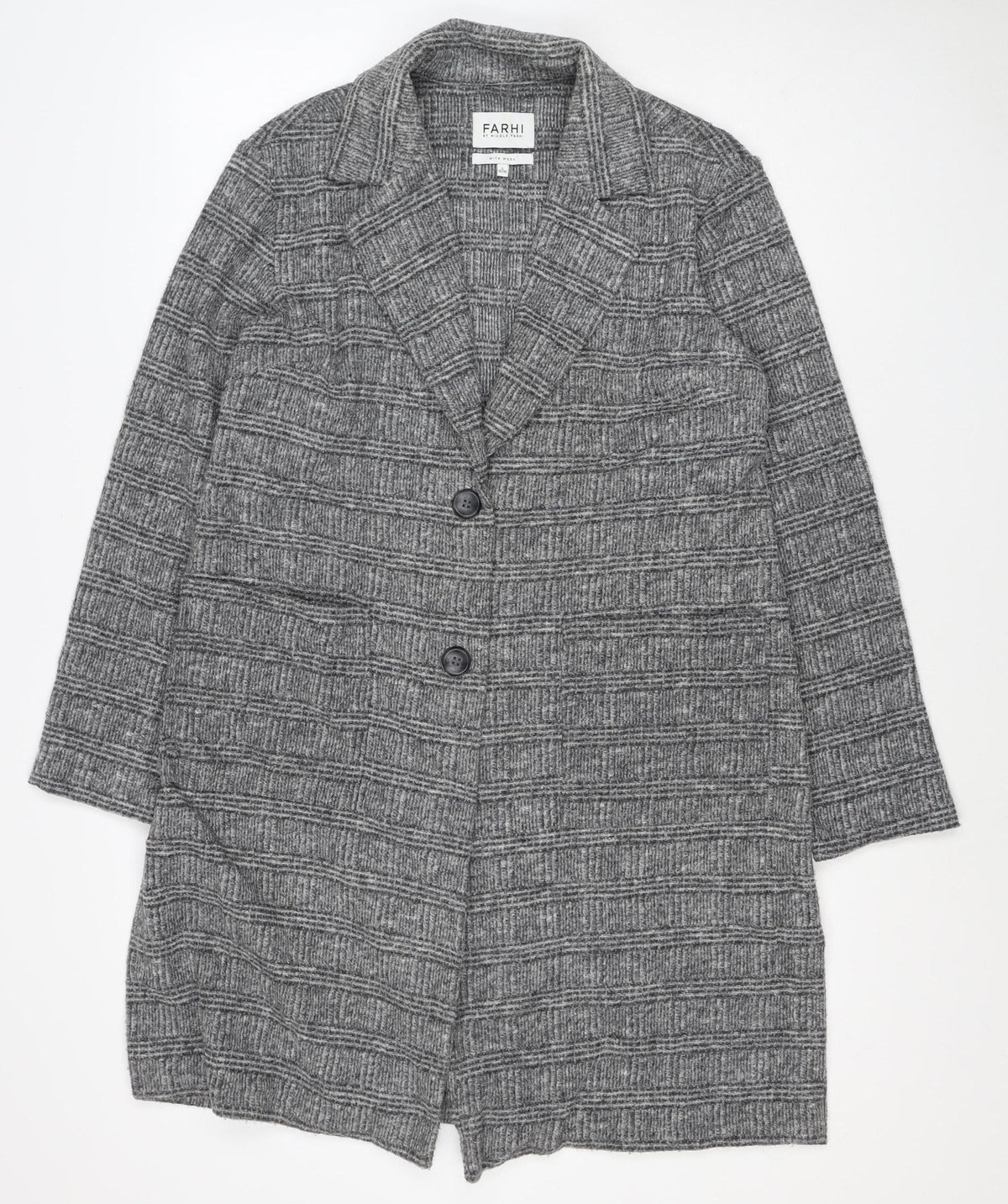 Farhi Women Grey UK 10 Knit Wool Blend Collared Button Jacket