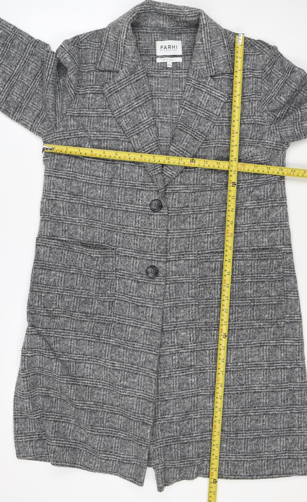 Farhi Women Grey UK 10 Knit Wool Blend Collared Button Jacket