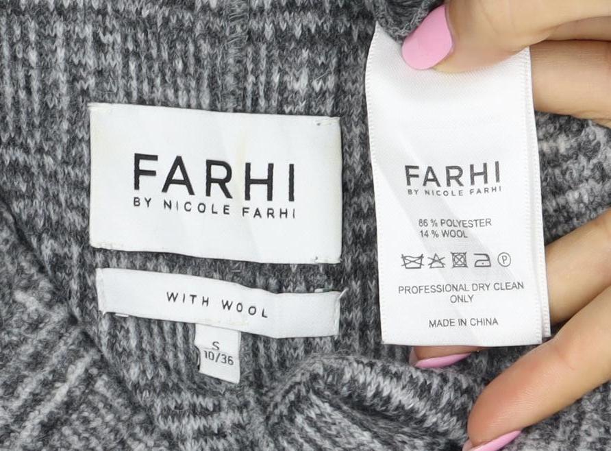 Farhi Women Grey UK 10 Knit Wool Blend Collared Button Jacket