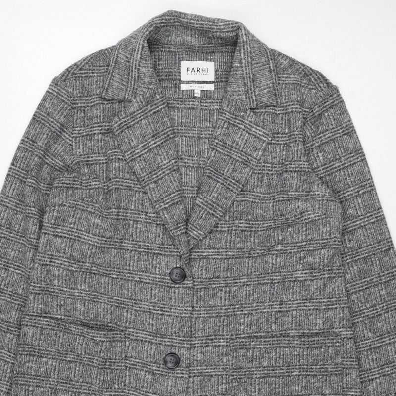 Farhi Women Grey UK 10 Knit Wool Blend Collared Button Jacket
