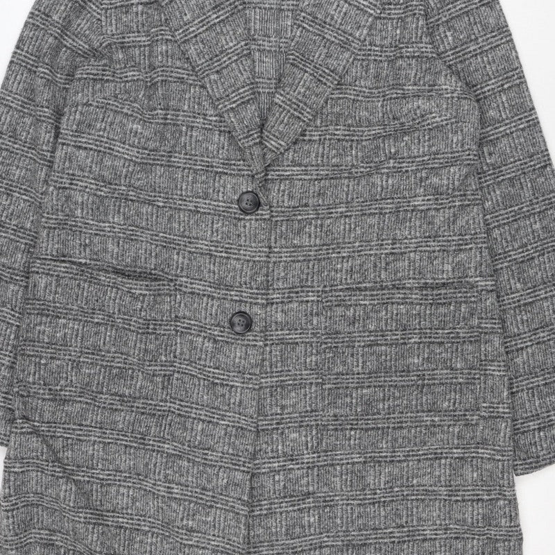Farhi Women Grey UK 10 Knit Wool Blend Collared Button Jacket