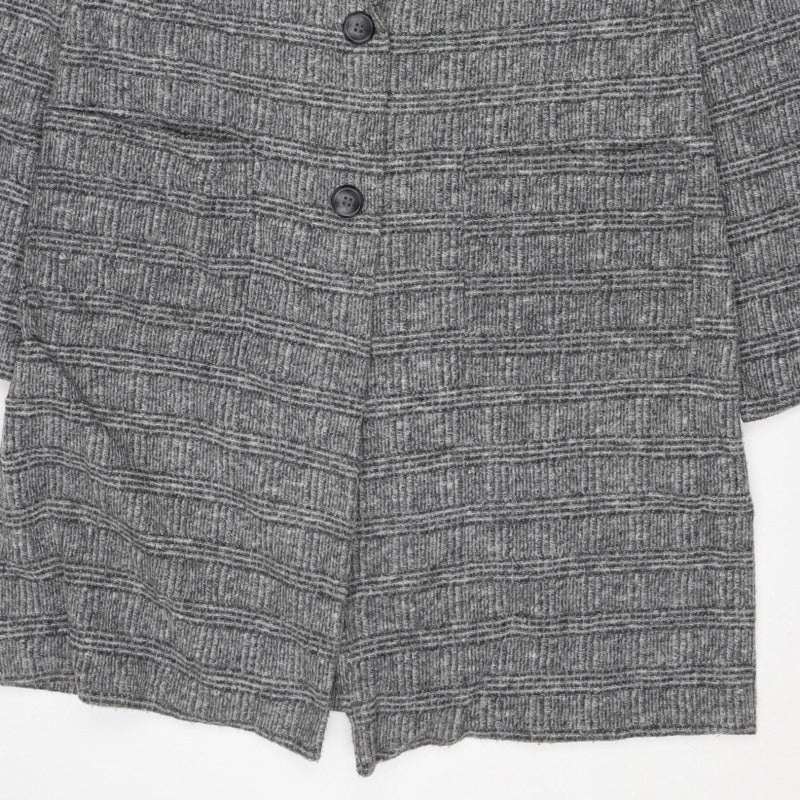 Farhi Women Grey UK 10 Knit Wool Blend Collared Button Jacket