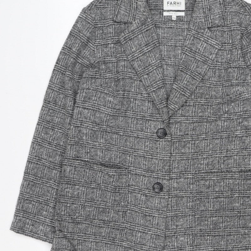 Farhi Women Grey UK 10 Knit Wool Blend Collared Button Jacket