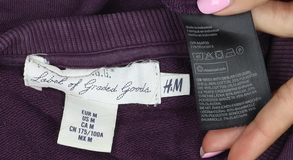 H&M Men’s Purple M Crew Neck Cotton Blend Pullover Sweatshirt