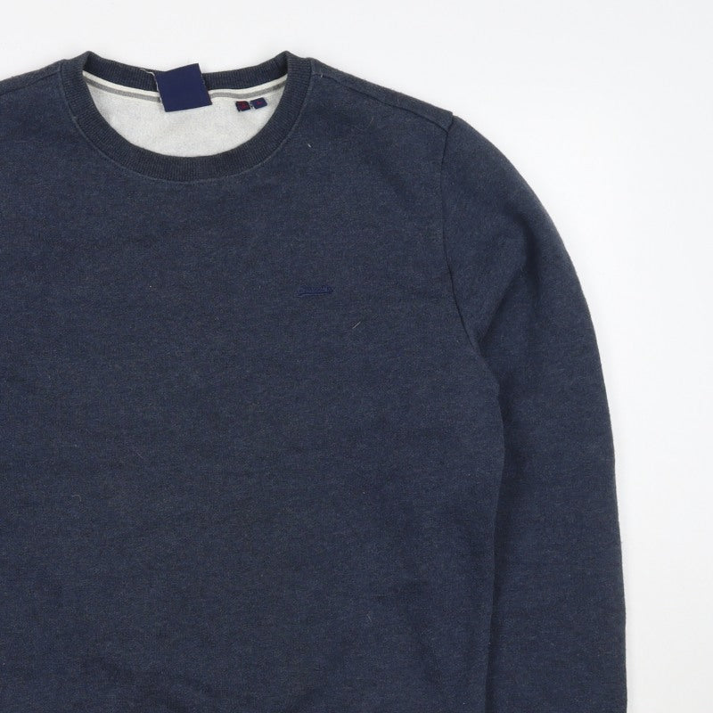 Superdry Men’s Blue L Crew Neck Logo Fleece Pullover Sweatshirt