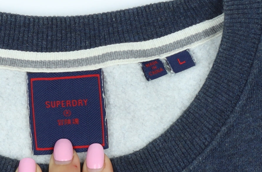 Superdry Men’s Blue L Crew Neck Logo Fleece Pullover Sweatshirt