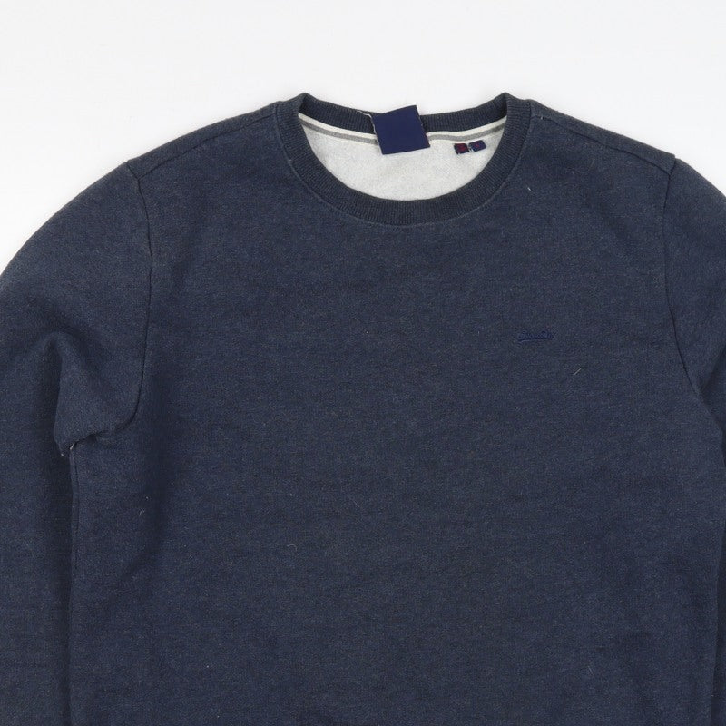 Superdry Men’s Blue L Crew Neck Logo Fleece Pullover Sweatshirt
