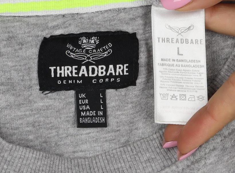 Threadbare Men’s Grey L Crew Neck Embroidered Logo Pullover Sweatshirt
