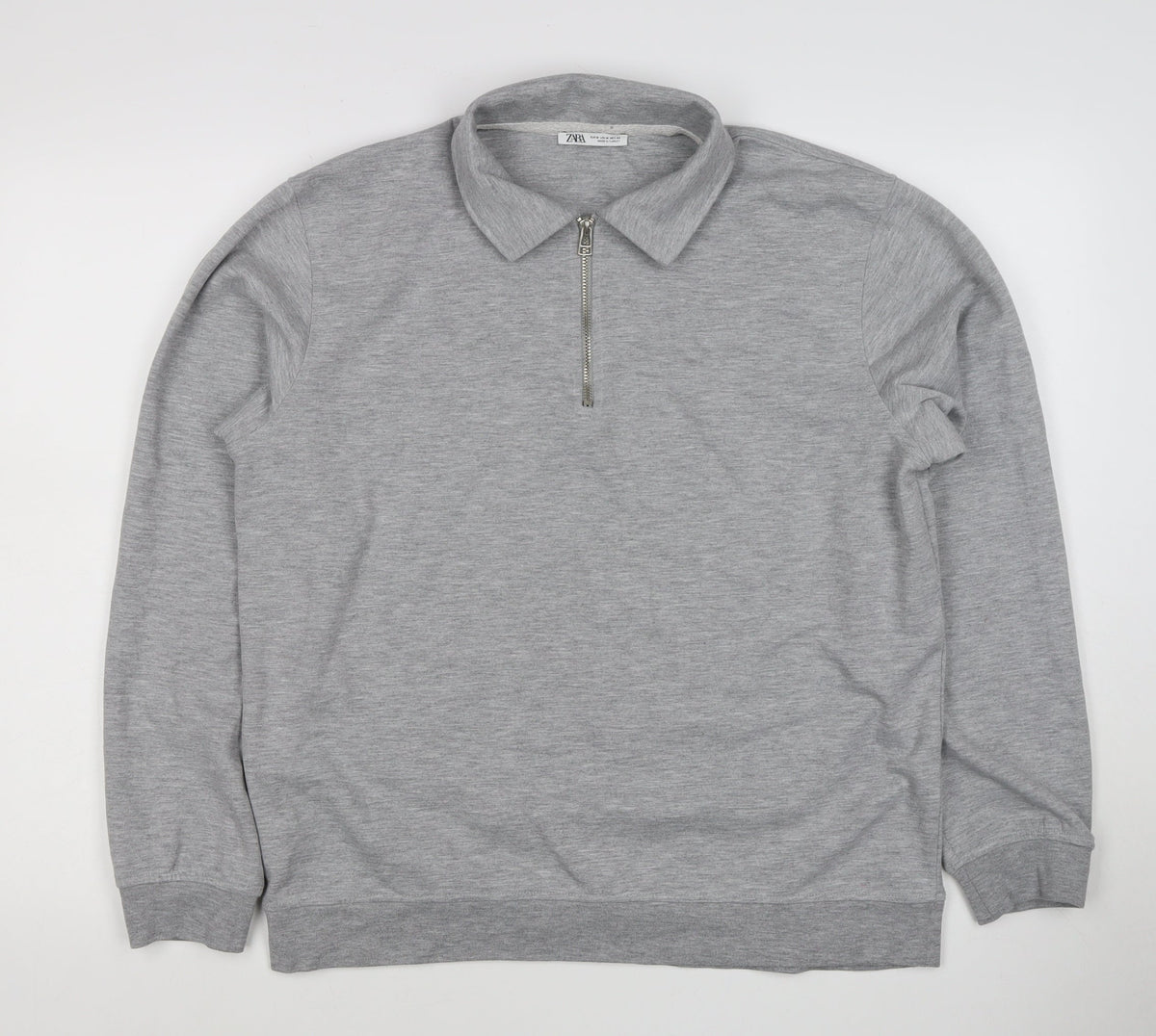 Zara Mens Grey M Quarter Zip Collared Pullover Sweatshirt