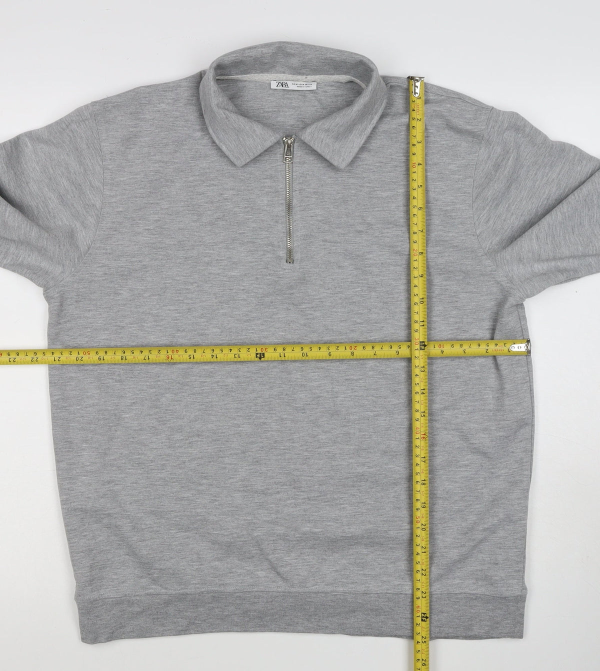 Zara Mens Grey M Quarter Zip Collared Pullover Sweatshirt