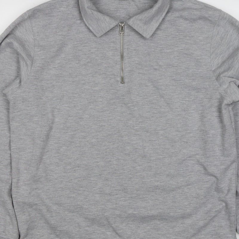 Zara Mens Grey M Quarter Zip Collared Pullover Sweatshirt