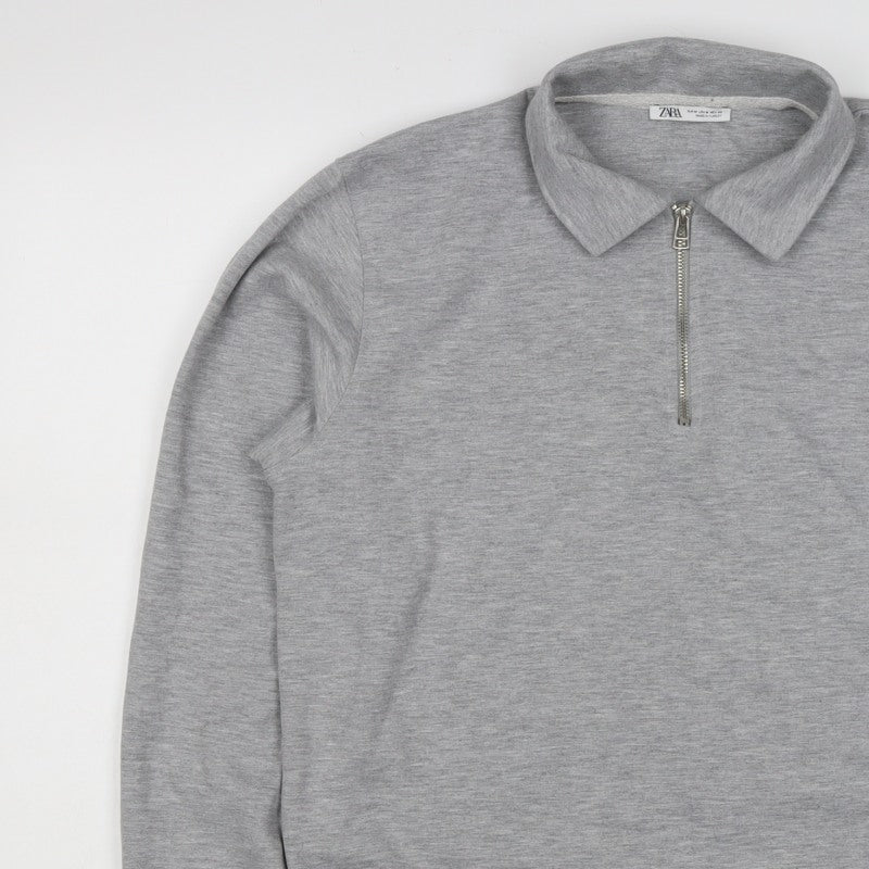 Zara Mens Grey M Quarter Zip Collared Pullover Sweatshirt