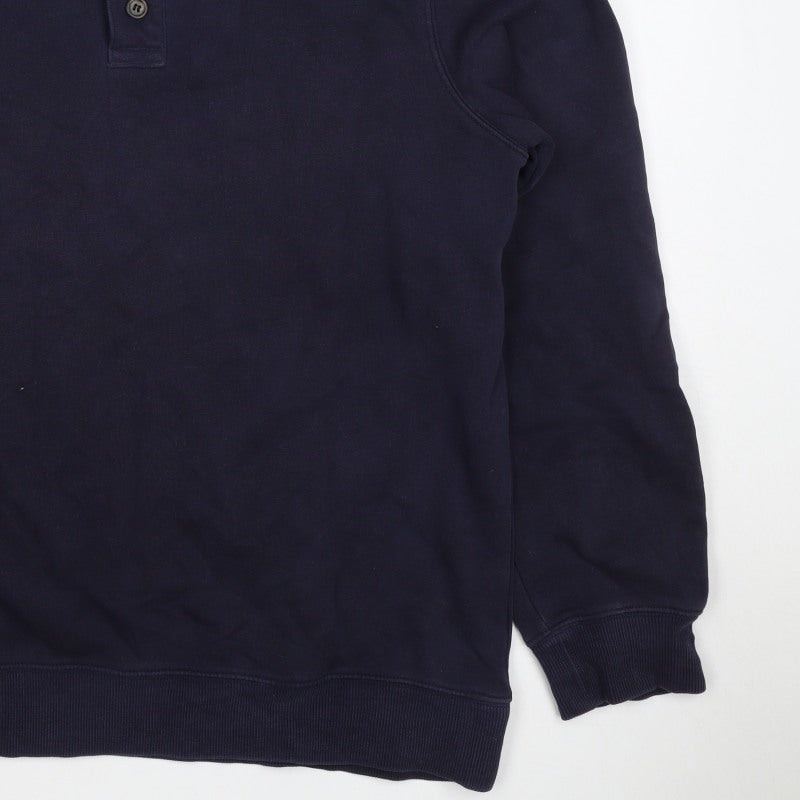 H&M Men's Navy S Regular Fit Collared Henley Button Sweatshirt