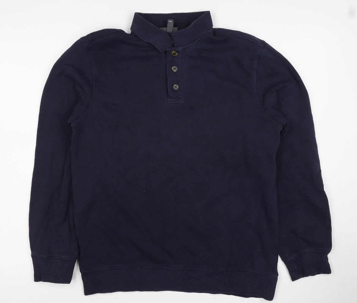 H&M Men's Navy S Regular Fit Collared Henley Button Sweatshirt