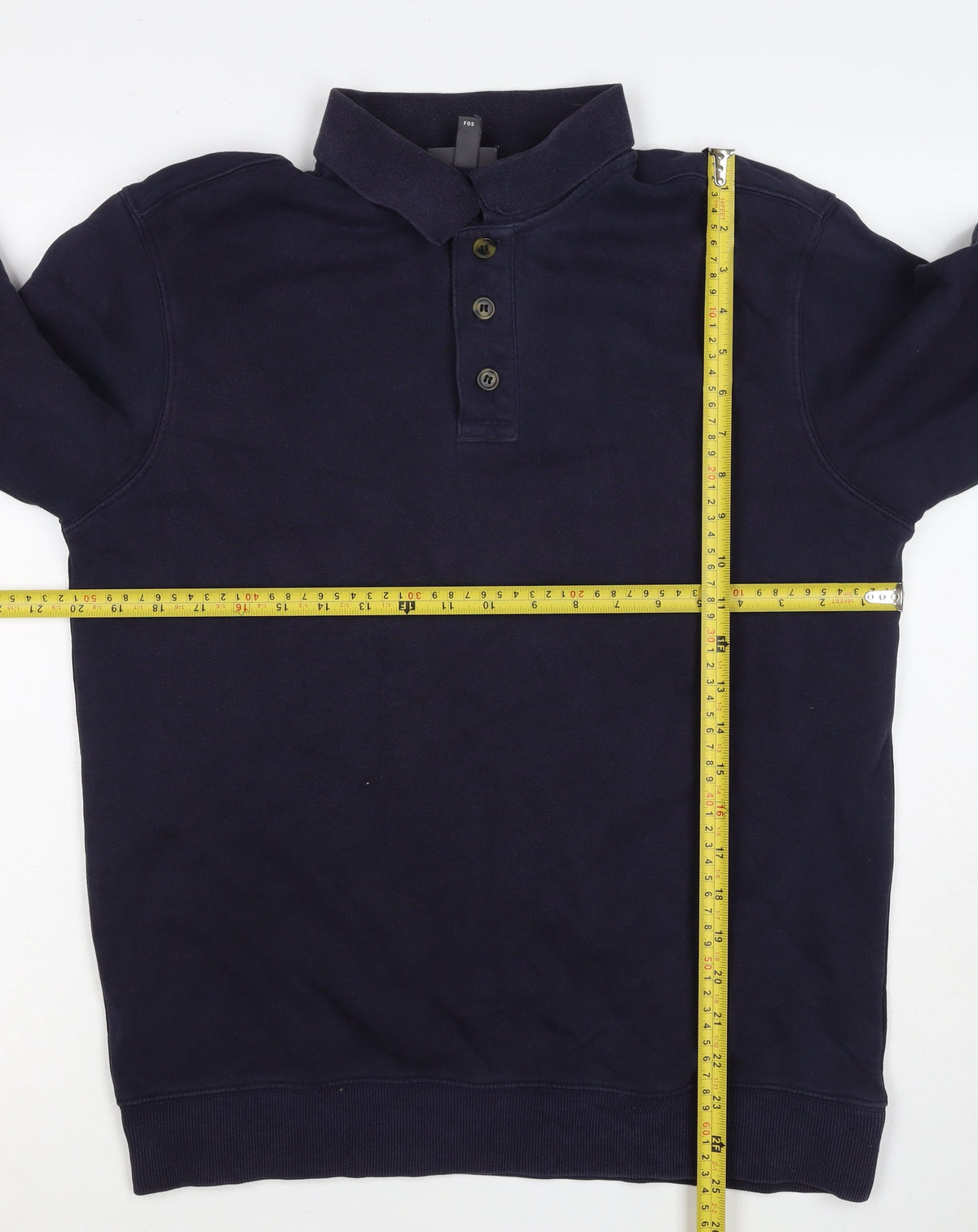 H&M Men's Navy S Regular Fit Collared Henley Button Sweatshirt