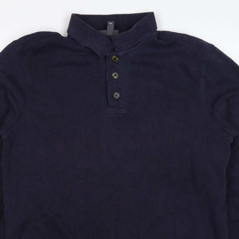 H&M Men's Navy S Regular Fit Collared Henley Button Sweatshirt
